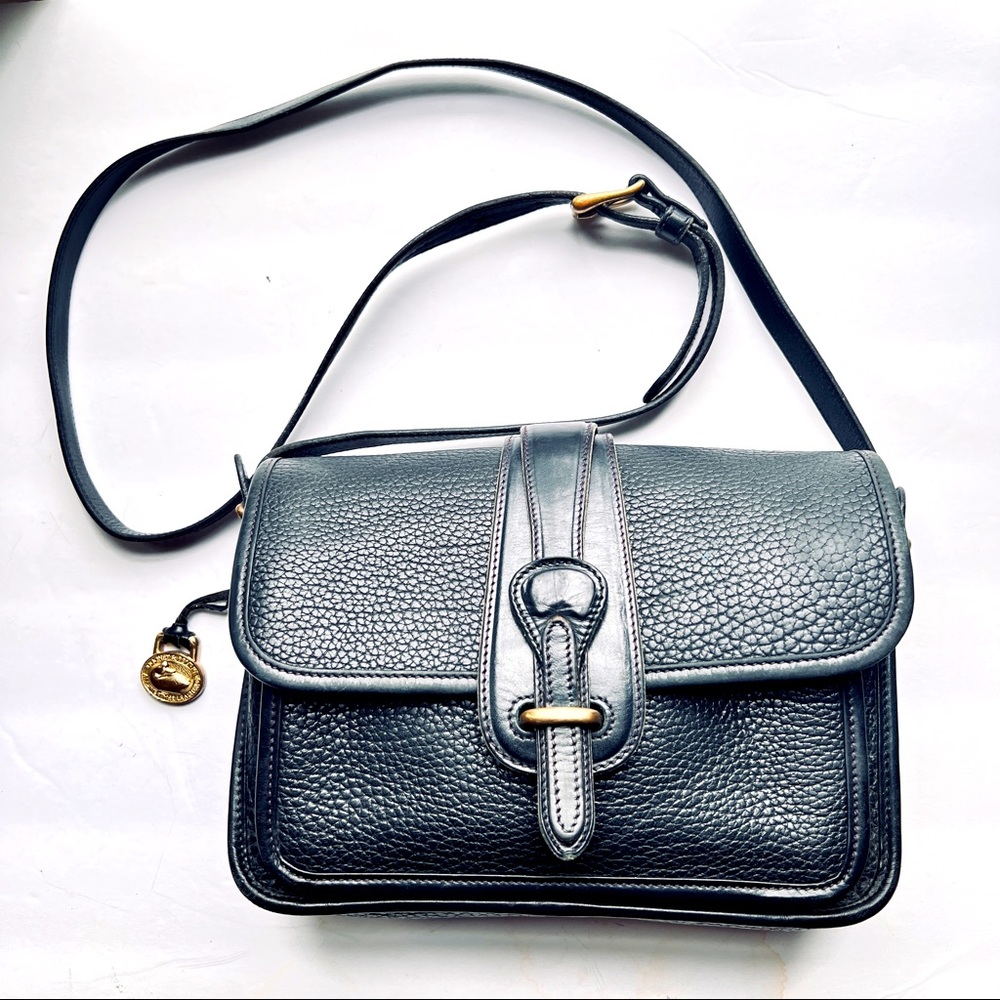 D&B Dooney & Bourke Vintage Black Leather Equestrian Crossbody Bag